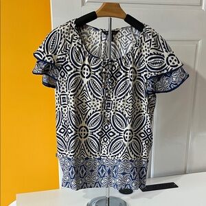 Tribal Blue and Cream Geometric Blouse